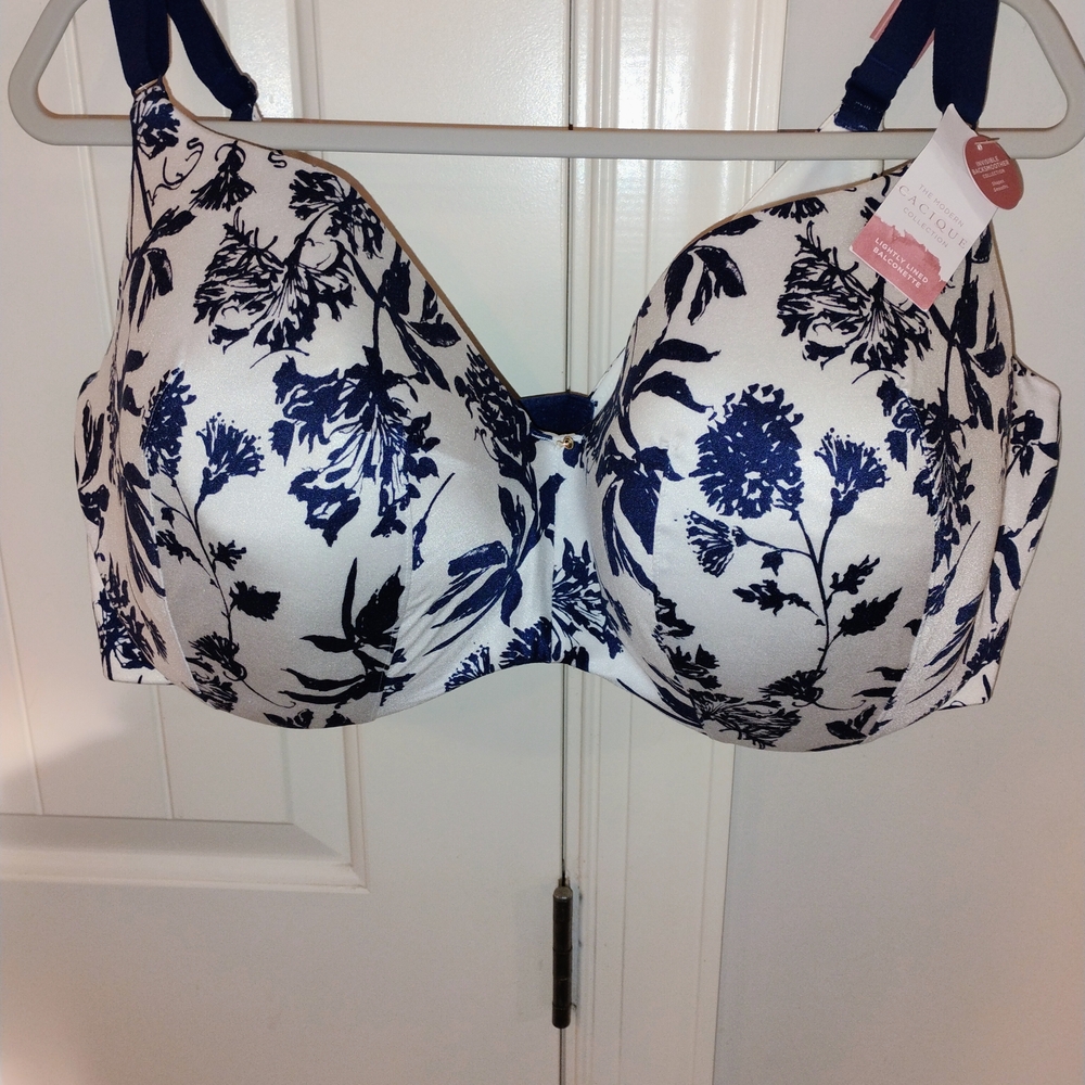 Cacique Navy Floral White Underwire Bra New With Tags 46H - Picture 7 of 7